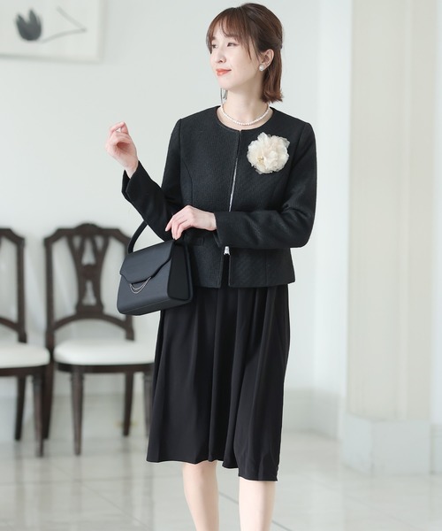 セール】レースワンピースフォーマルツイード＆卒業式ノーカラー