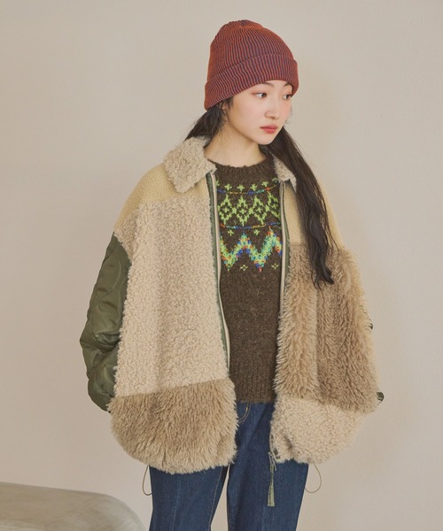 セール】パッチワークボアブルゾン（ブルゾン）｜niko and