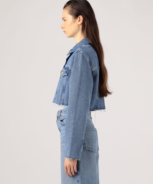 GANNI フリル付きデニムジャケット 32 パールチャーム付きフリルデニム