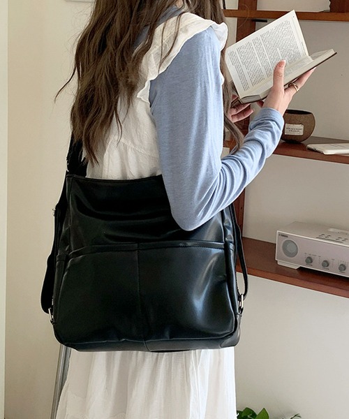 セール】【3WAY・多ポケット】ヴィーガンレザーシンプルショルダー
