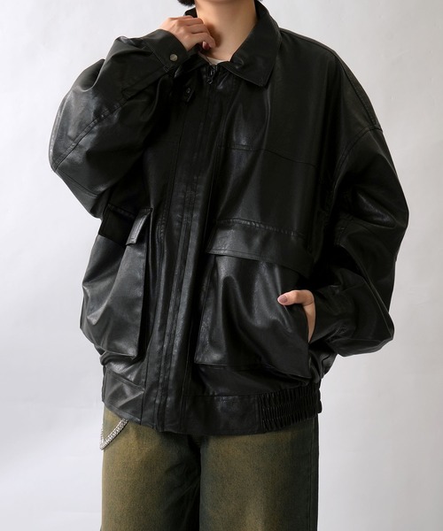 セール】Vintage-like synthetic leather A-2 jacket/ヴィンテージ