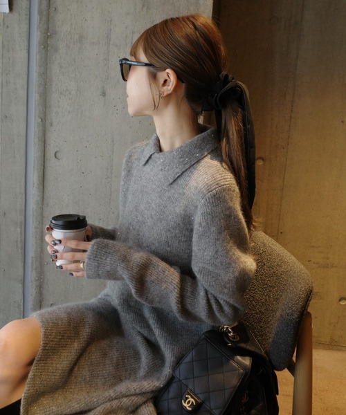 襟付きペプラムニットミニワンピース（ニット/セーター）｜Mila Owen