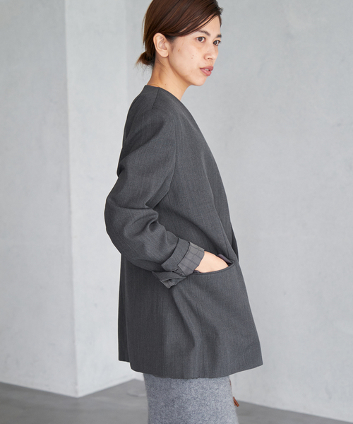 IENA（イエナ）の「Wool/Vi カラーレスジャケット（ノーカラー