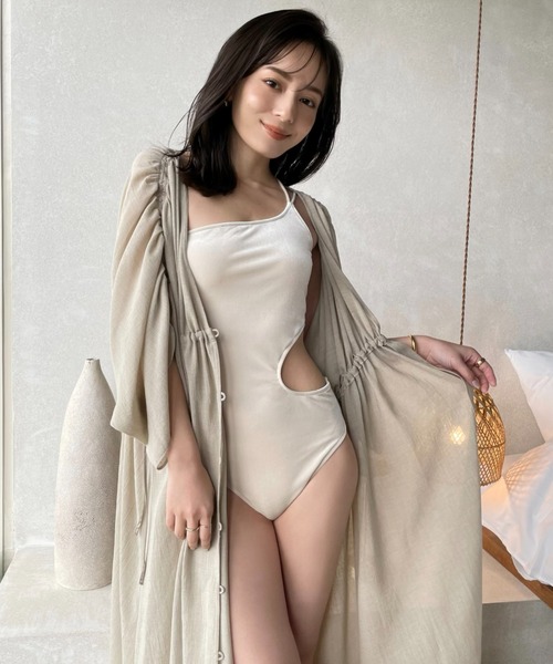 anuans（アニュアンス）の「サイドカットアウトベロアワンピース（水着