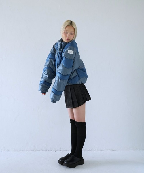 ZOZOランキング1位獲得 】ウェーブ バイカラー ダウンジャケット