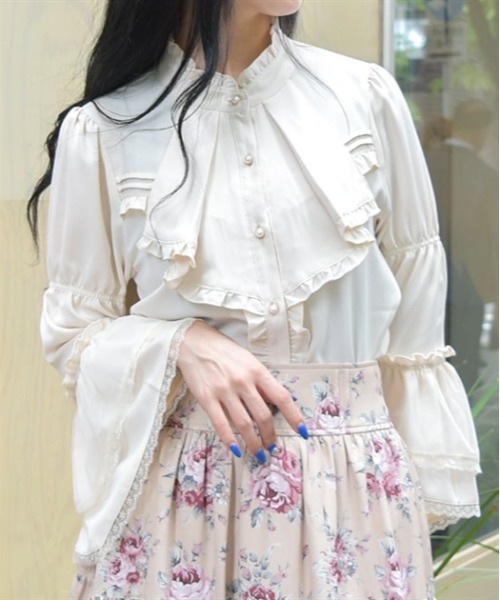 00s 希少 axes femme 総レースビスチェ風パフフリルブラウス 姫カジ