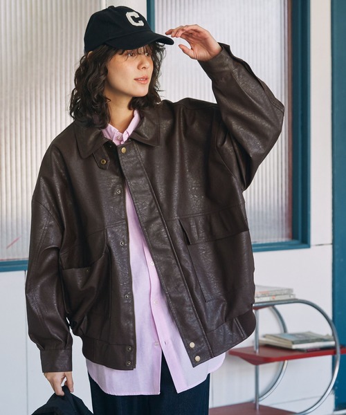 セール】比翼デザインヴィンテージライク オーバーサイズブルゾン