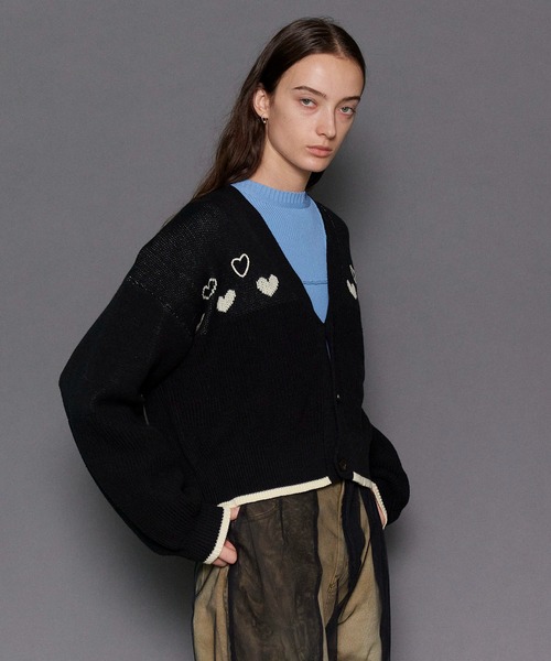 Heart Jacquard Short Length Knit Cardigan/ハートジャガードショート