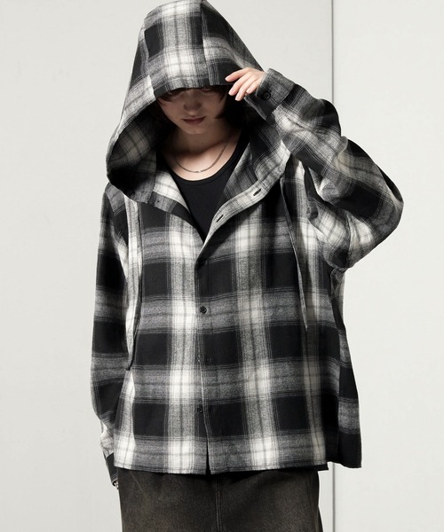 セール】【Alfred Alex】オンブレチェックオーバーサイズフード