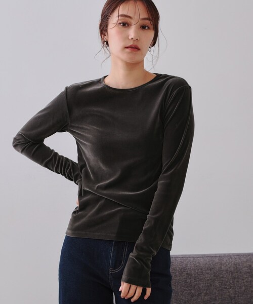 セール】シアーベロアトップス【洗濯機洗い可】（Tシャツ/カットソー