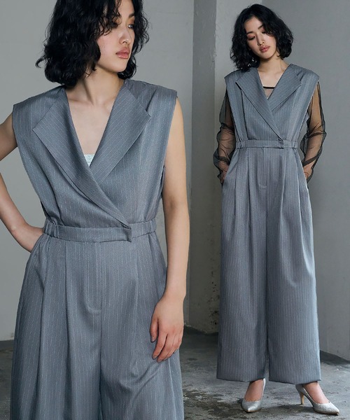 セール】スタンドアウトカラー オールインワン パンツドレス シアー