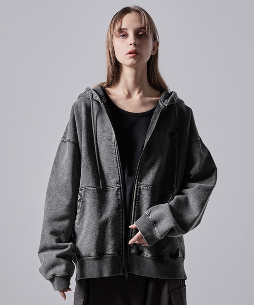 セール】【CLEL】Heavy Weight Logo Embroidered Full-Zip Hoodie