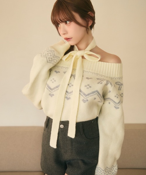 TITTY&CO.（ティティーアンドコー）の「ノルディック柄リボン付きオフ