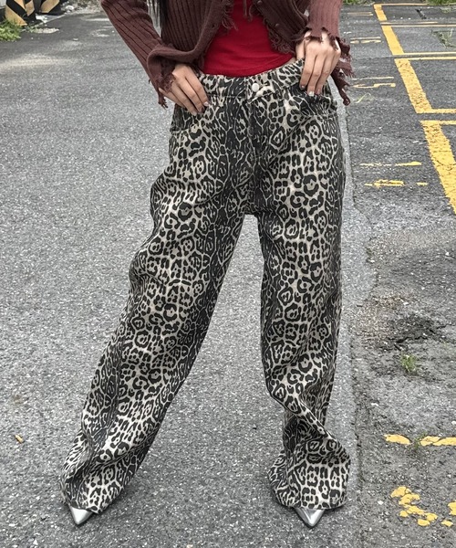 セール】レオパード柄デニムパンツ（デニムパンツ）｜madrepadre