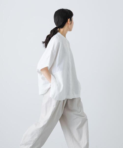 リネンスクエアケープシャツ かぐれ ラベンダー 美品 ブラウス 羽織