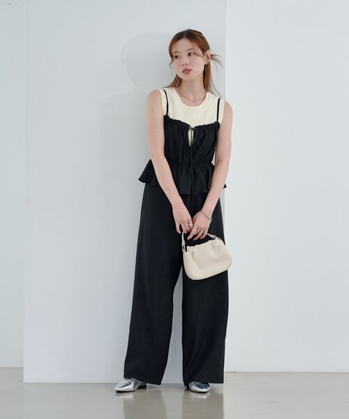 セール】【低身長サイズ/2サイズ展開/無地&チェック】ペプラムキャミ