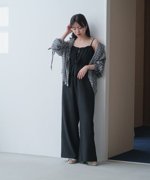 セール】【低身長サイズ/2サイズ展開/無地&チェック】ペプラムキャミ