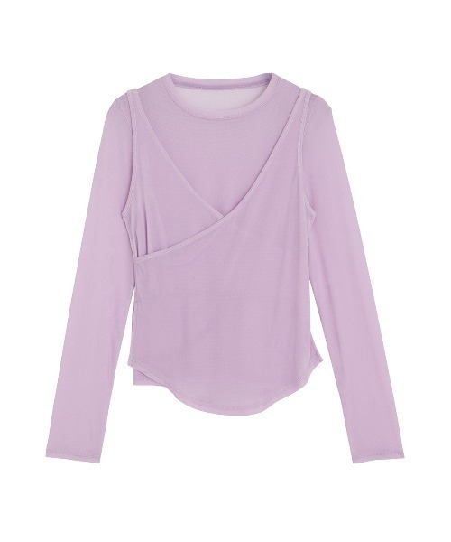 CROSS LAYERED FLOCKY TULLE TOP（Tシャツ/カットソー）｜Ameri