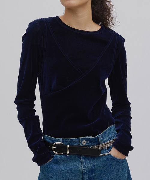 CROSS LAYERED FLOCKY TULLE TOP（Tシャツ/カットソー）｜Ameri