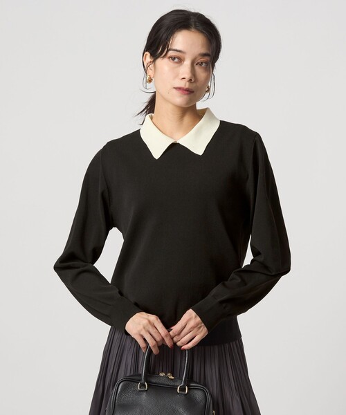 セール】襟付き ロングスリーブ プルオーバー ニット ウォッシャブル
