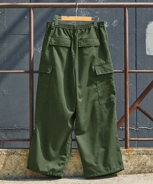 ワイドテーパード 裾ドローコード タックミリタリーカーゴパンツ MONO