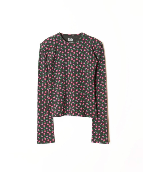SUPER RIB PADDED SHOULDER CREW-NECK L/S TOPS (FLOWER) スーパーリブ
