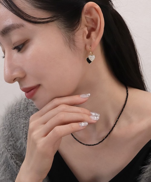 セール】blackdia ocean ダブルハート パヴェ ピアス 金属アレルギー