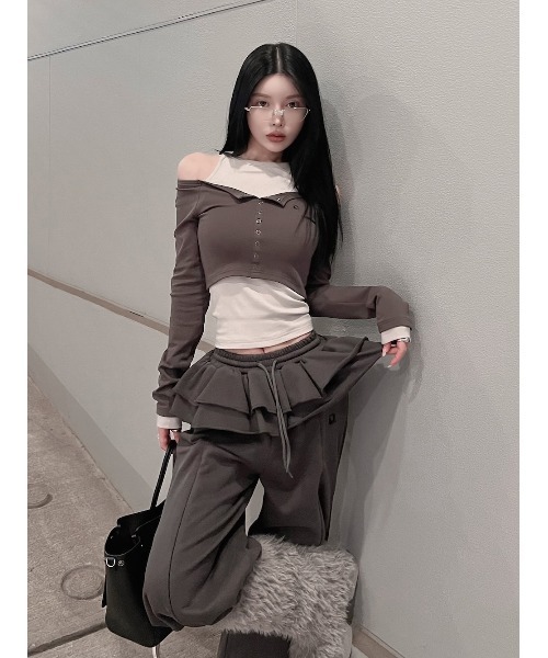 オフショルレイヤードリブトップス（その他トップス）｜Darich