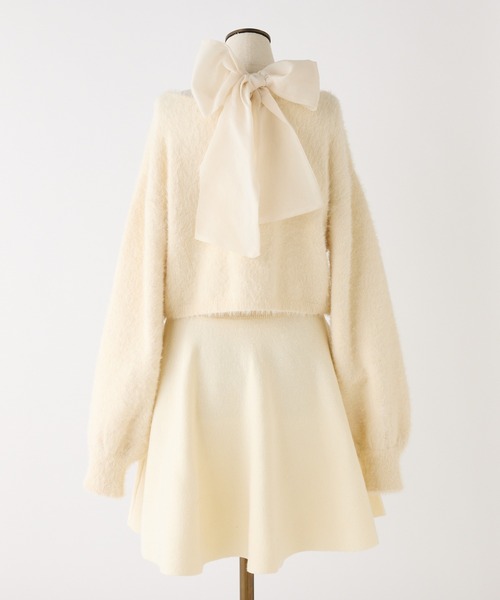 セール】【S/Mサイズ展開】2wayフェザーカーデSET後ろリボンニット