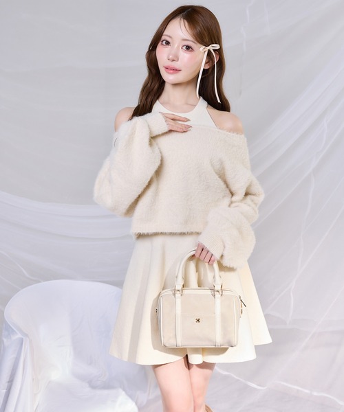 セール】【S/Mサイズ展開】2wayフェザーカーデSET後ろリボンニット