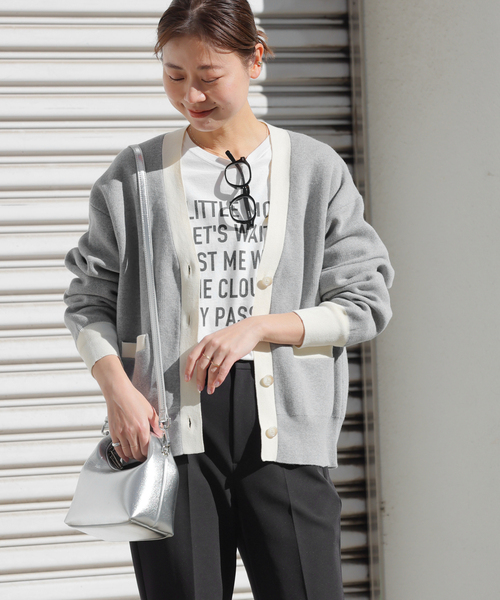 ダブルニットコントラストカーディガン（カーディガン/ボレロ