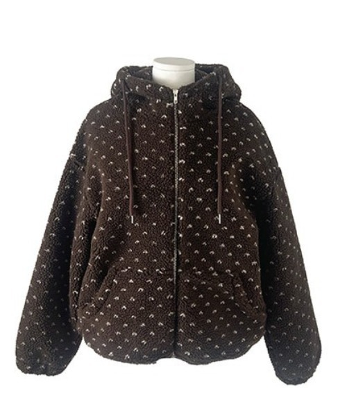 セール】ハート模様ドット柄フリースジップパーカー（ブルゾン