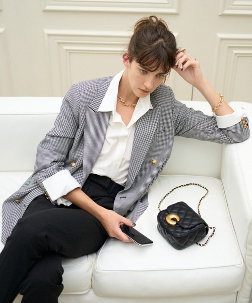 Mila Owen（ミラオーウェン）の「金釦2サイズチェックダブルブレザー
