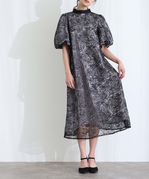 Aラインパフスリーブパーティードレスお呼ばれ袖あり&ロング同窓会成人