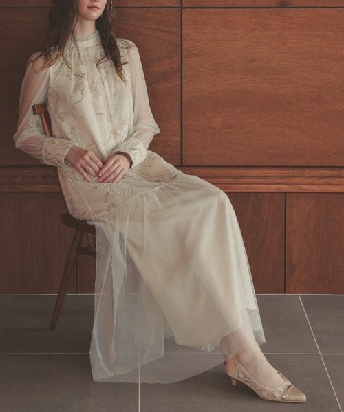 フェザーフラワーチュールドレス 結婚式お呼ばれワンピース