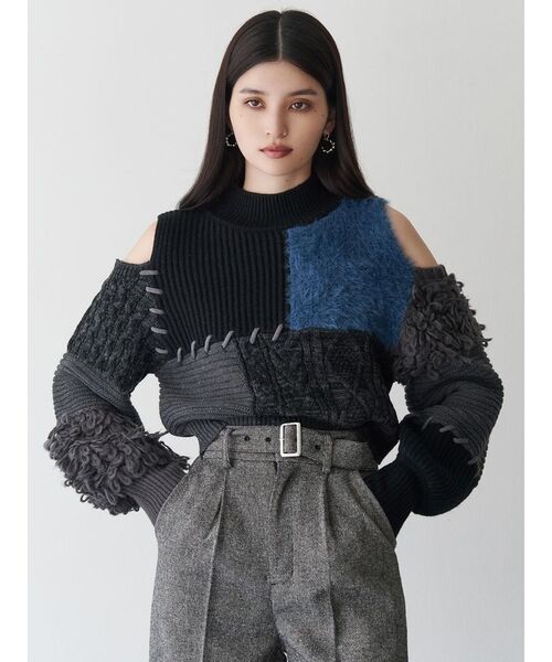 MURUA（ムルーア）の「マテリアルMIXショルダーオープンニット（ニット