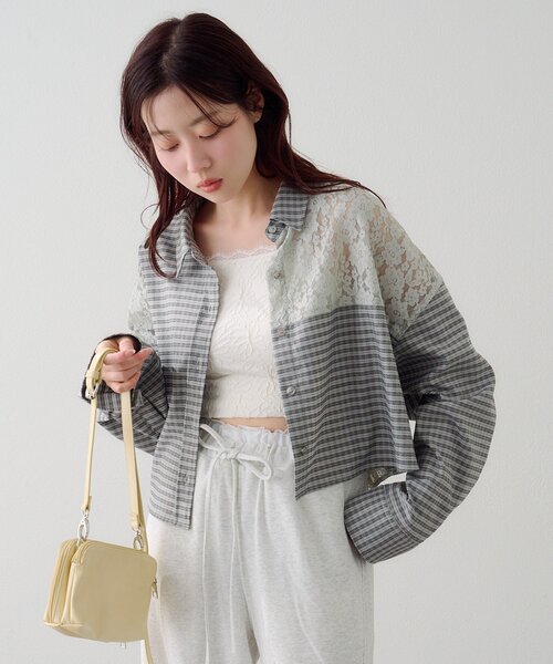 S.Mサイズ展開】パッチワークレースシャツ（シャツ/ブラウス