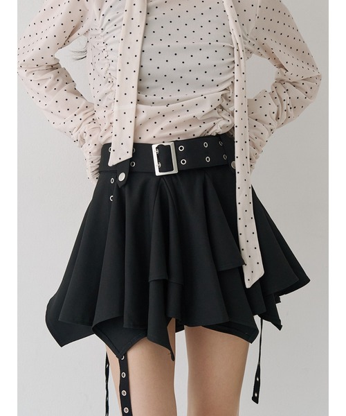 アシメヘムベルテッドミニスカート 赤チェック（スカート）｜jouetie