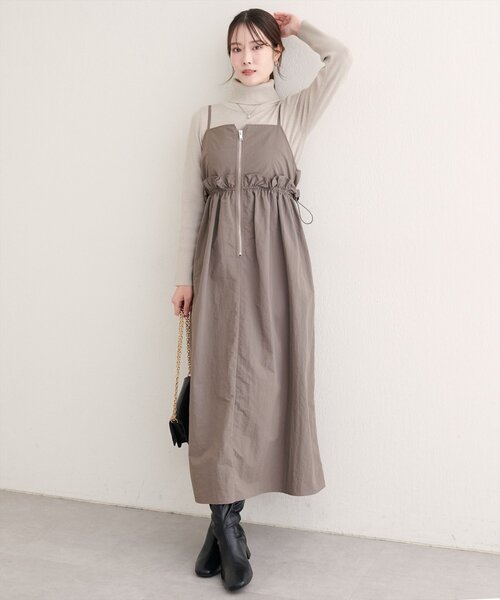 セール】【WEB限定】〈mamamo〉ウエストフリル付きZIPキャミワンピース