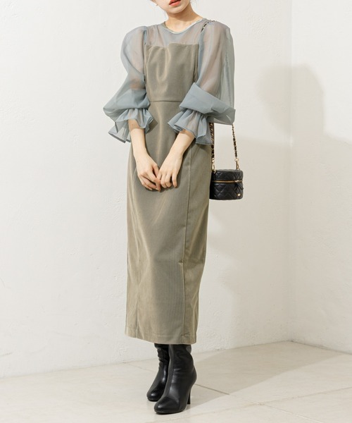 SALON by Chico限定】配色シースルータイトロングドレス（ドレス