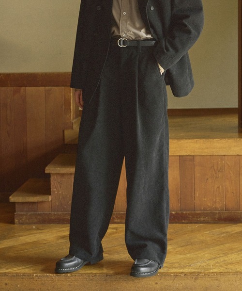 コーデュロイワンタックワイドスラックスパンツ【セットアップ対応