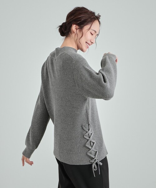 HONEYMEWグレー レースアップニットセーター HONEYMEWグレー レース