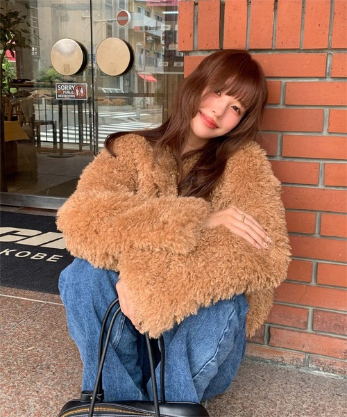 セール】中綿キルティングプードルフェイクファージャケット（ダウン