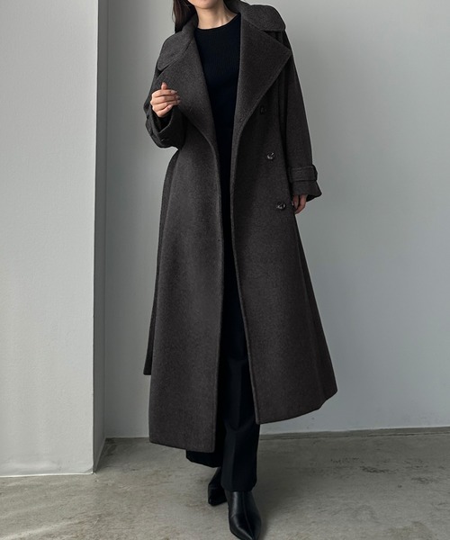 セール】2wayハイネックウールライクウエストシェイプフレアコート