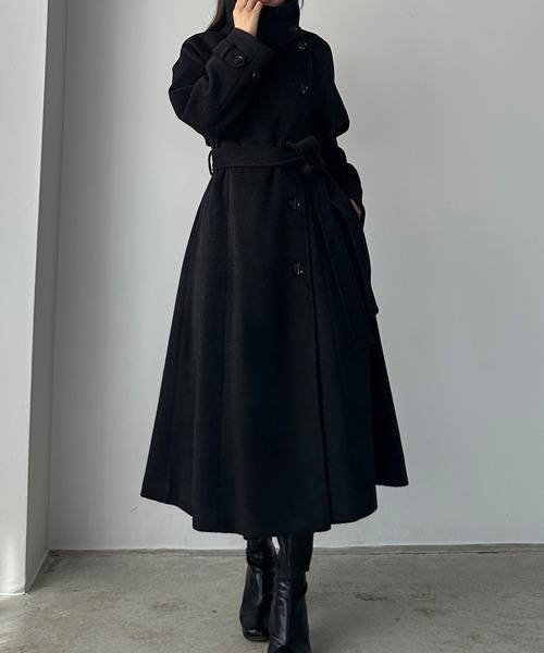 セール】2wayハイネックウールライクウエストシェイプフレアコート