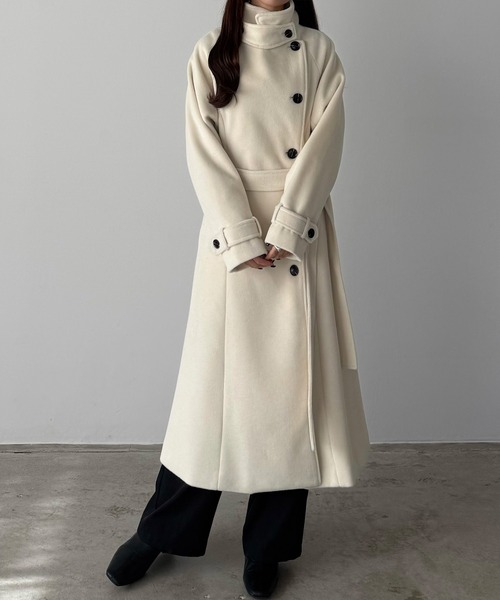 セール】2wayハイネックウールライクウエストシェイプフレアコート