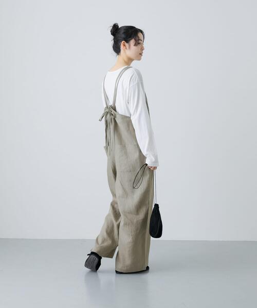◇23SS かぐれ リネンサロペットオーバーオール 後ろ紐 両サイド