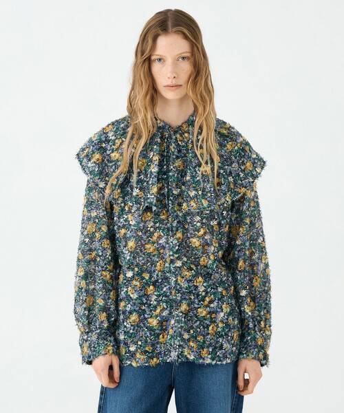 セール】ラメカットジャカード ワイドカラーブラウス（シャツ/ブラウス