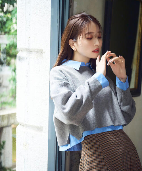 Hbeauty&youth モヘア クロップド ニットシャツ H＞モヘヤ クロップド