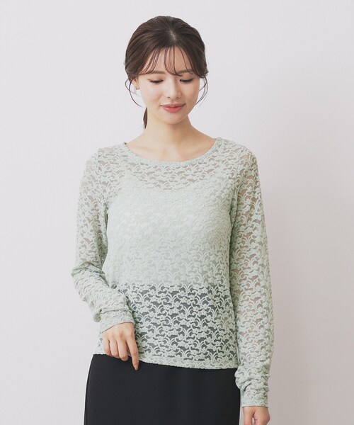 セール】モールレースシアートップス【洗濯機OK】（Tシャツ/カットソー